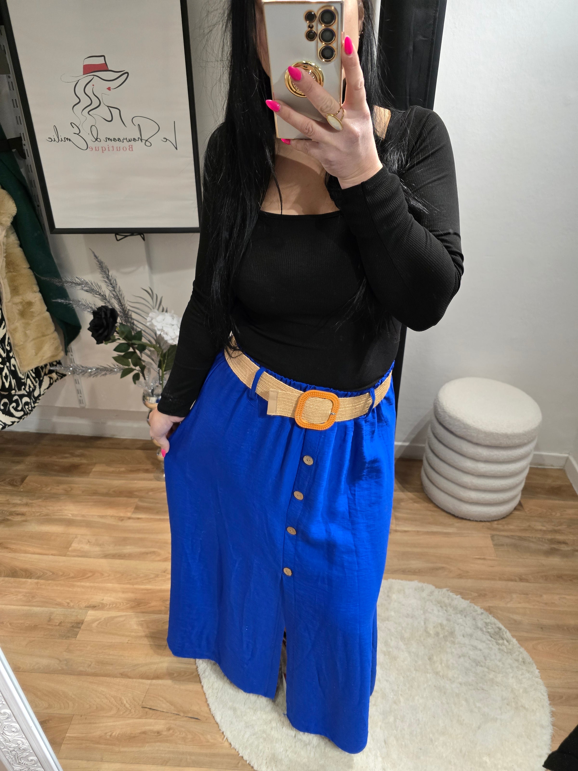 Jupe JADE bleu roi avec ceinture