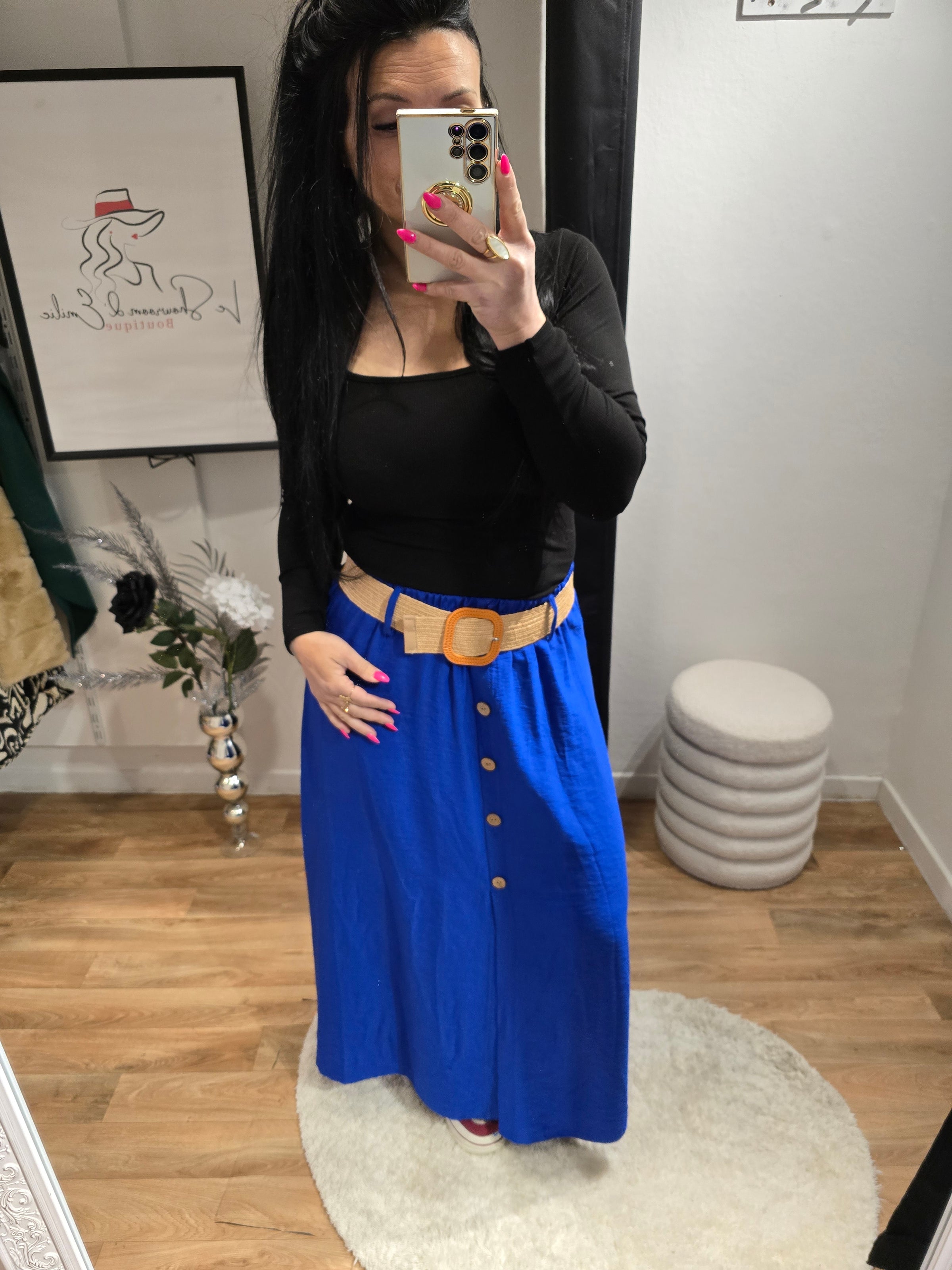Jupe JADE bleu roi avec ceinture
