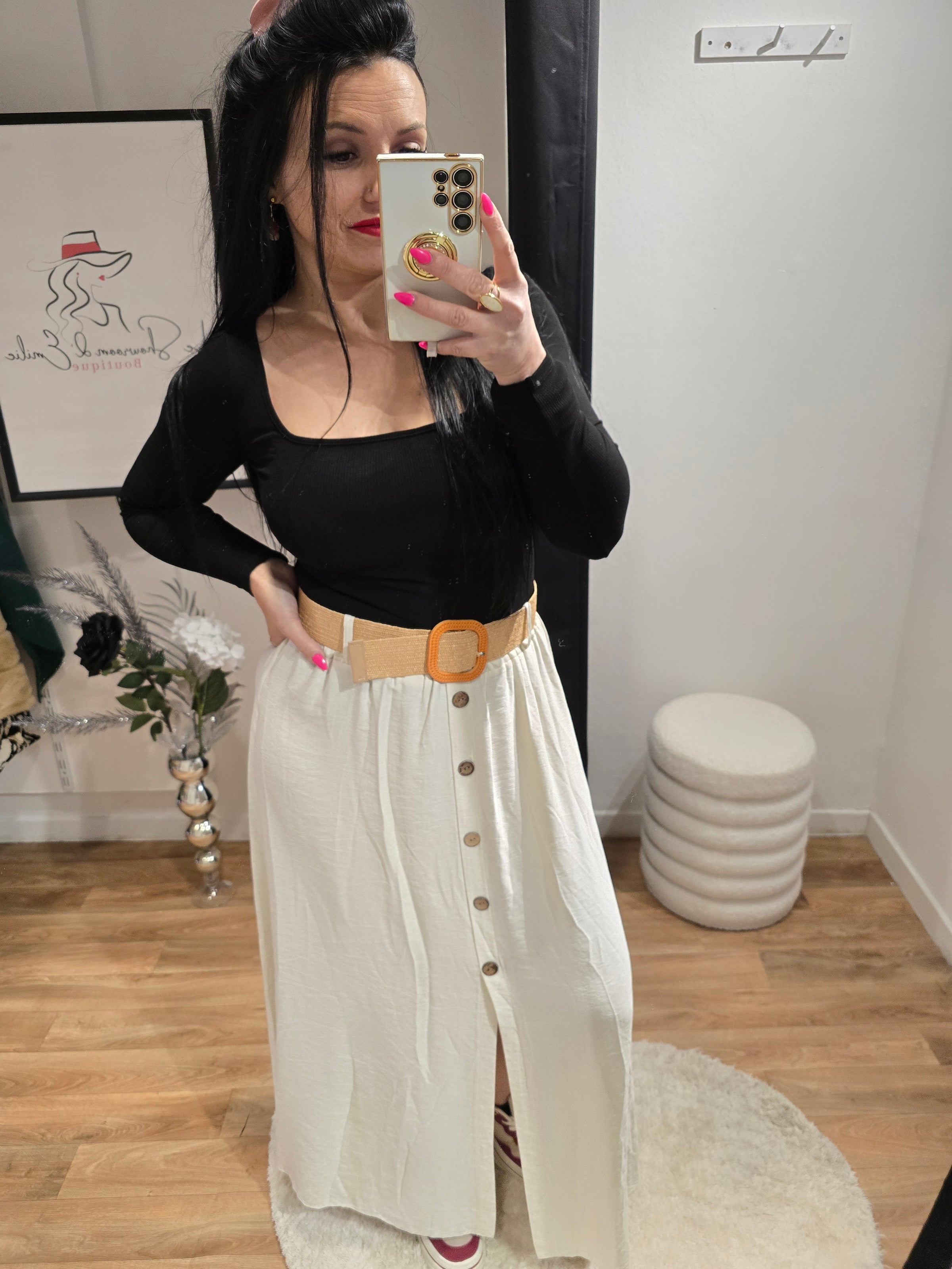Jupe JADE beige avec ceinture
