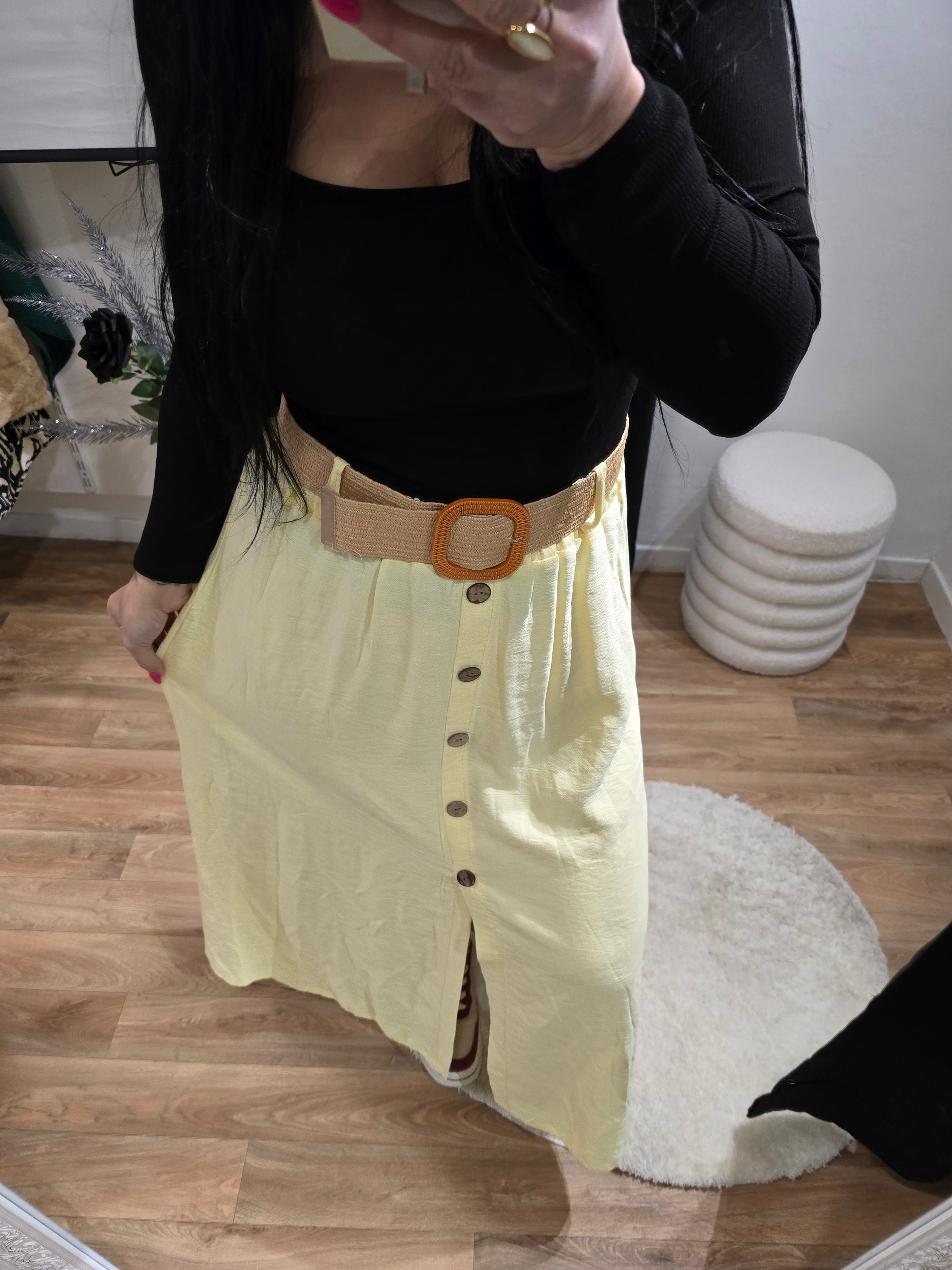 Jupe JADE jaune avec ceinture
