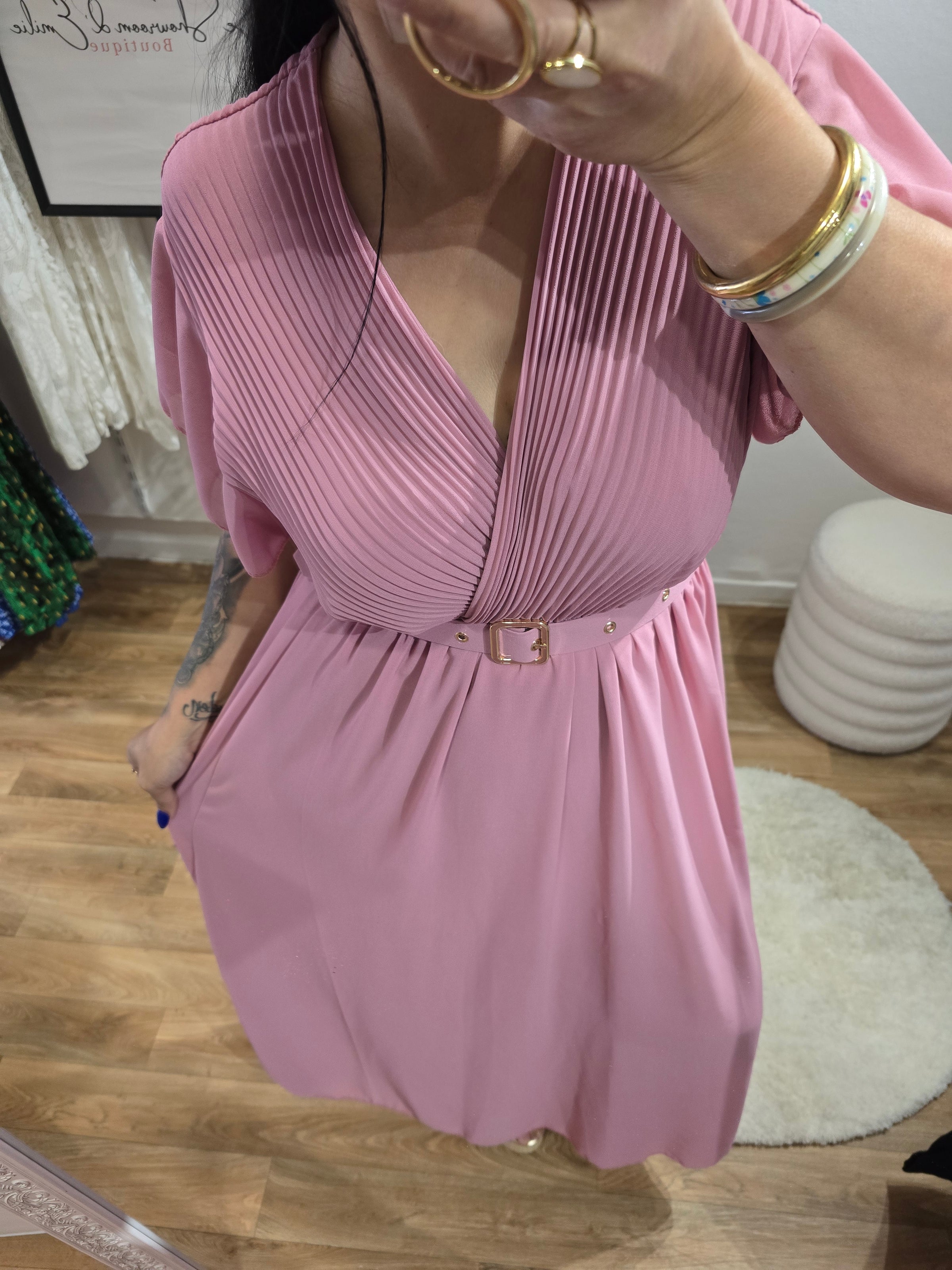 Robe SIANA rose avec ceinture