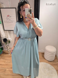 Robe SIANA vert d'eau avec ceinture