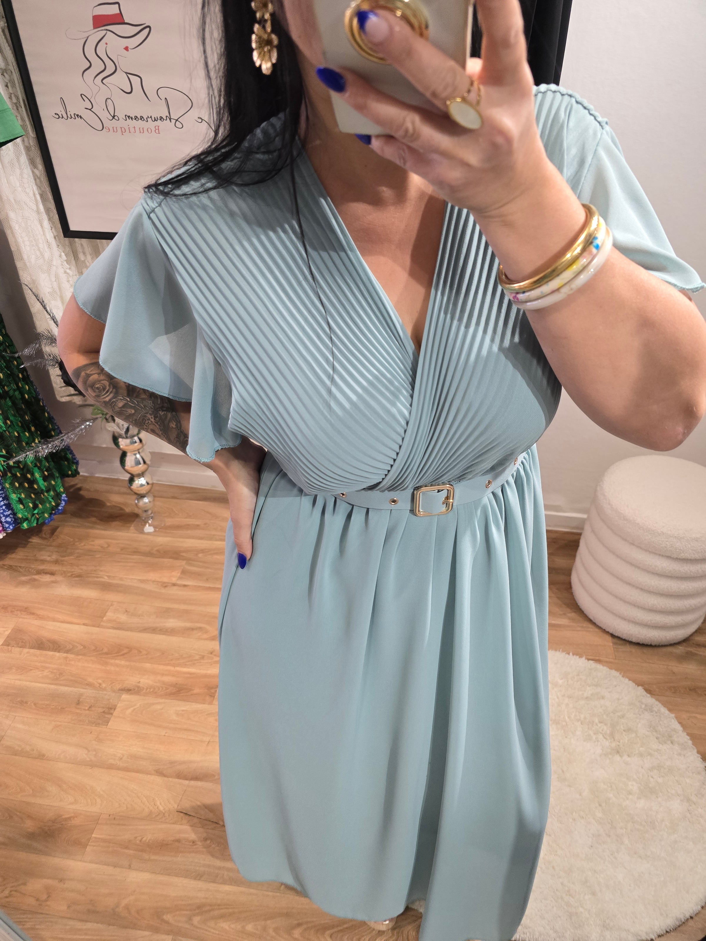 Robe SIANA vert d'eau avec ceinture