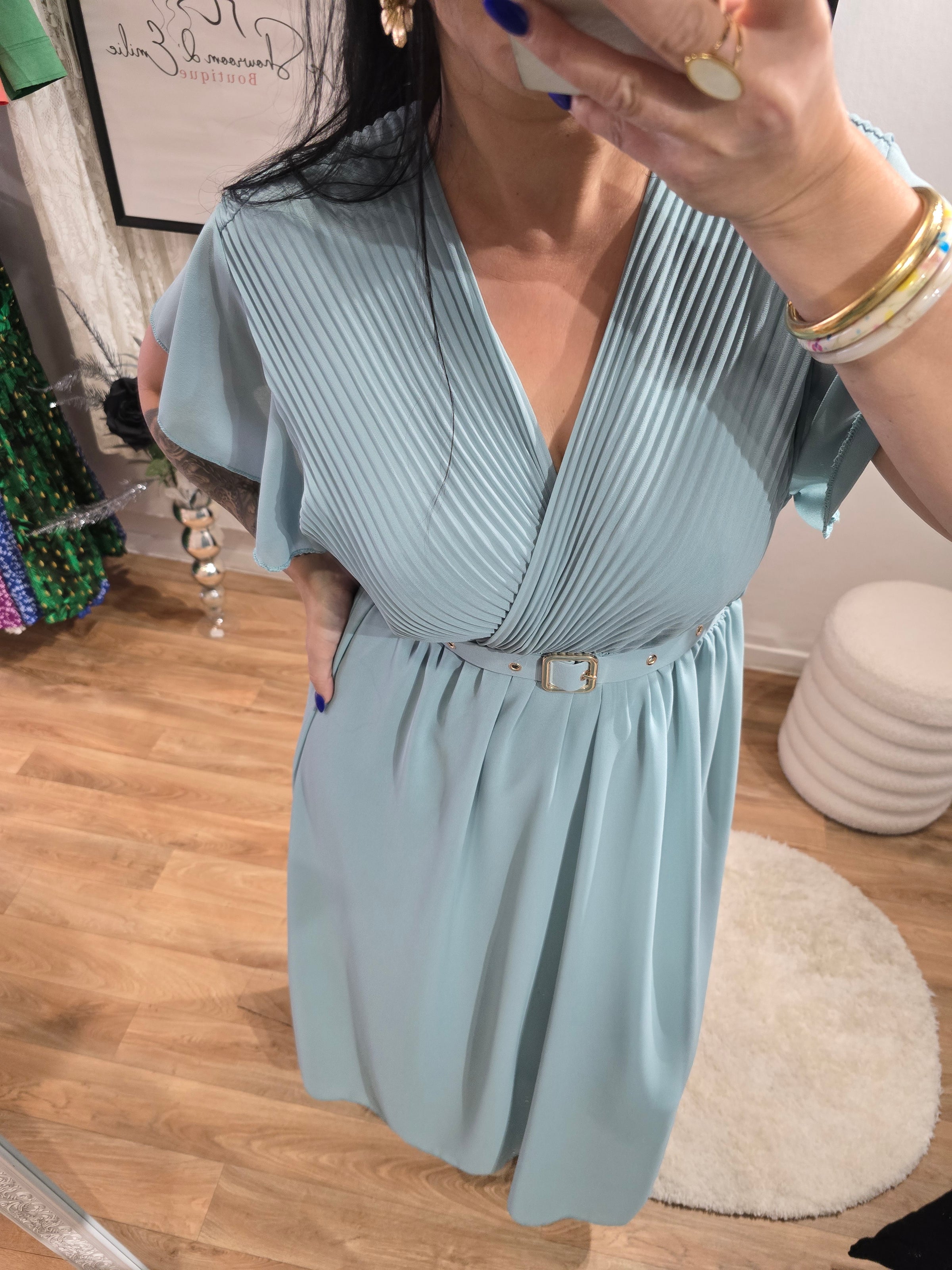 Robe SIANA vert d'eau avec ceinture