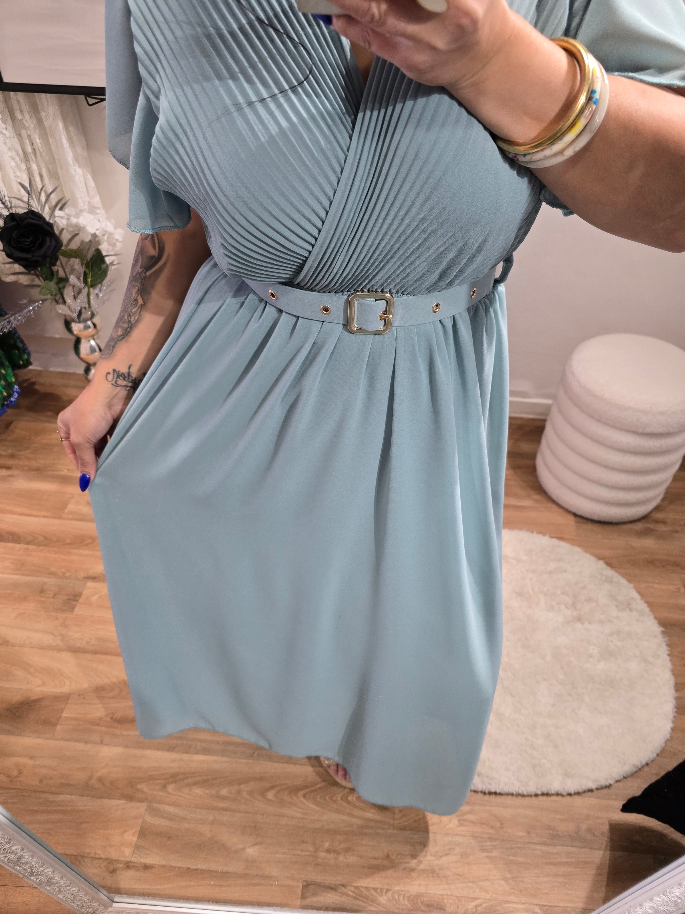 Robe SIANA vert d'eau avec ceinture