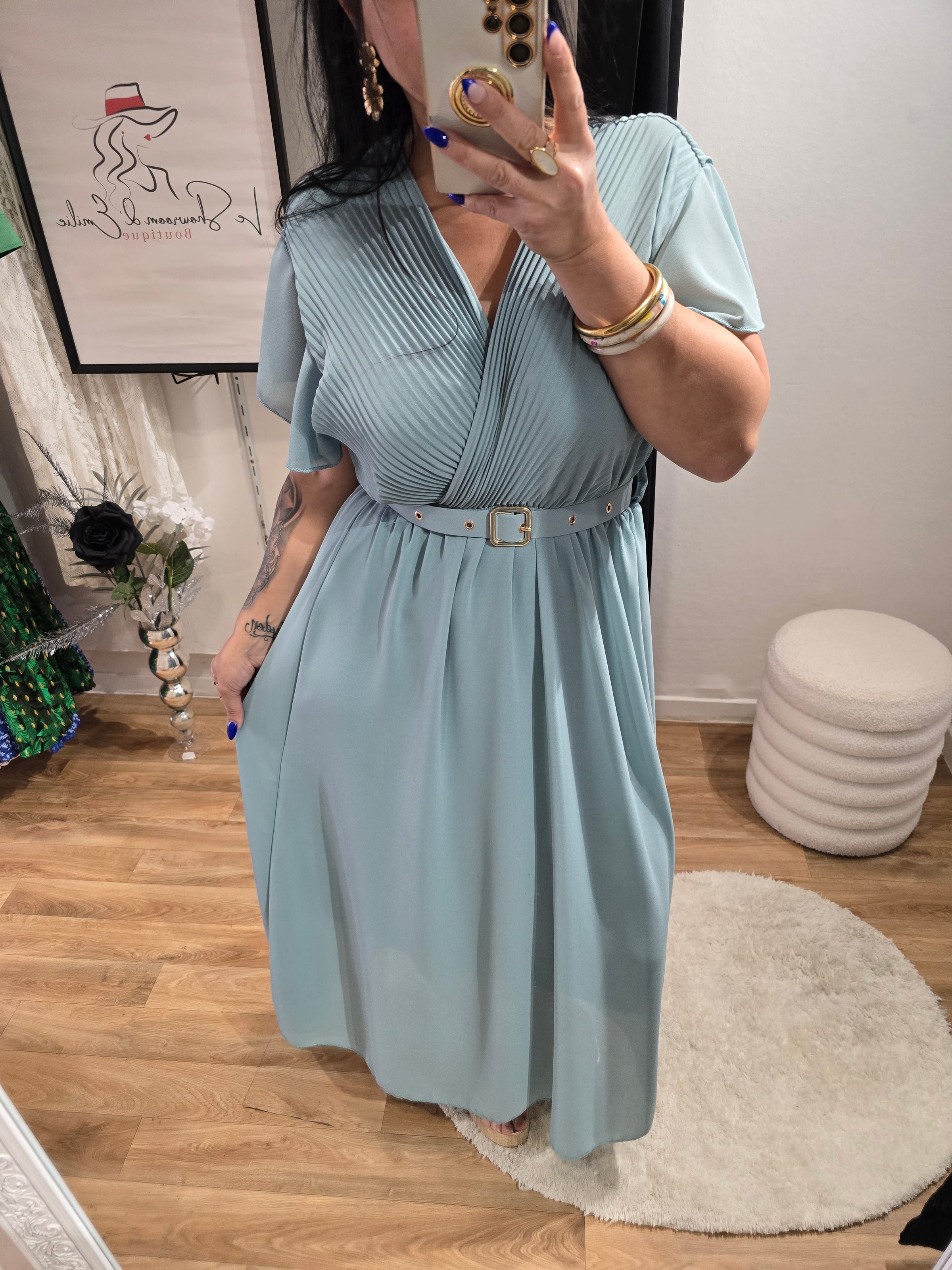 Robe SIANA vert d'eau avec ceinture