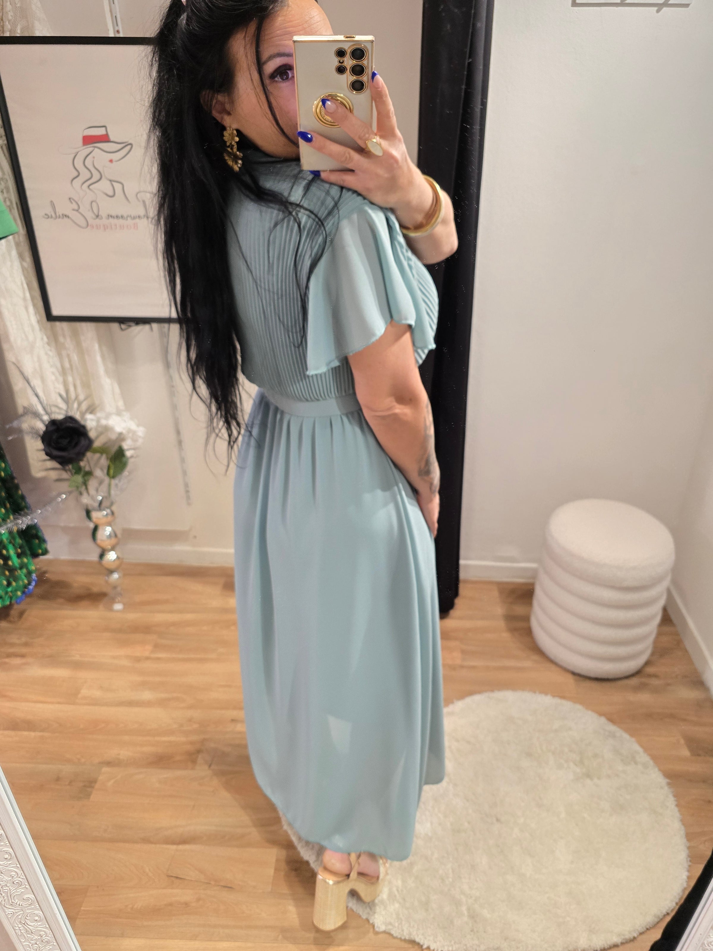 Robe SIANA vert d'eau avec ceinture