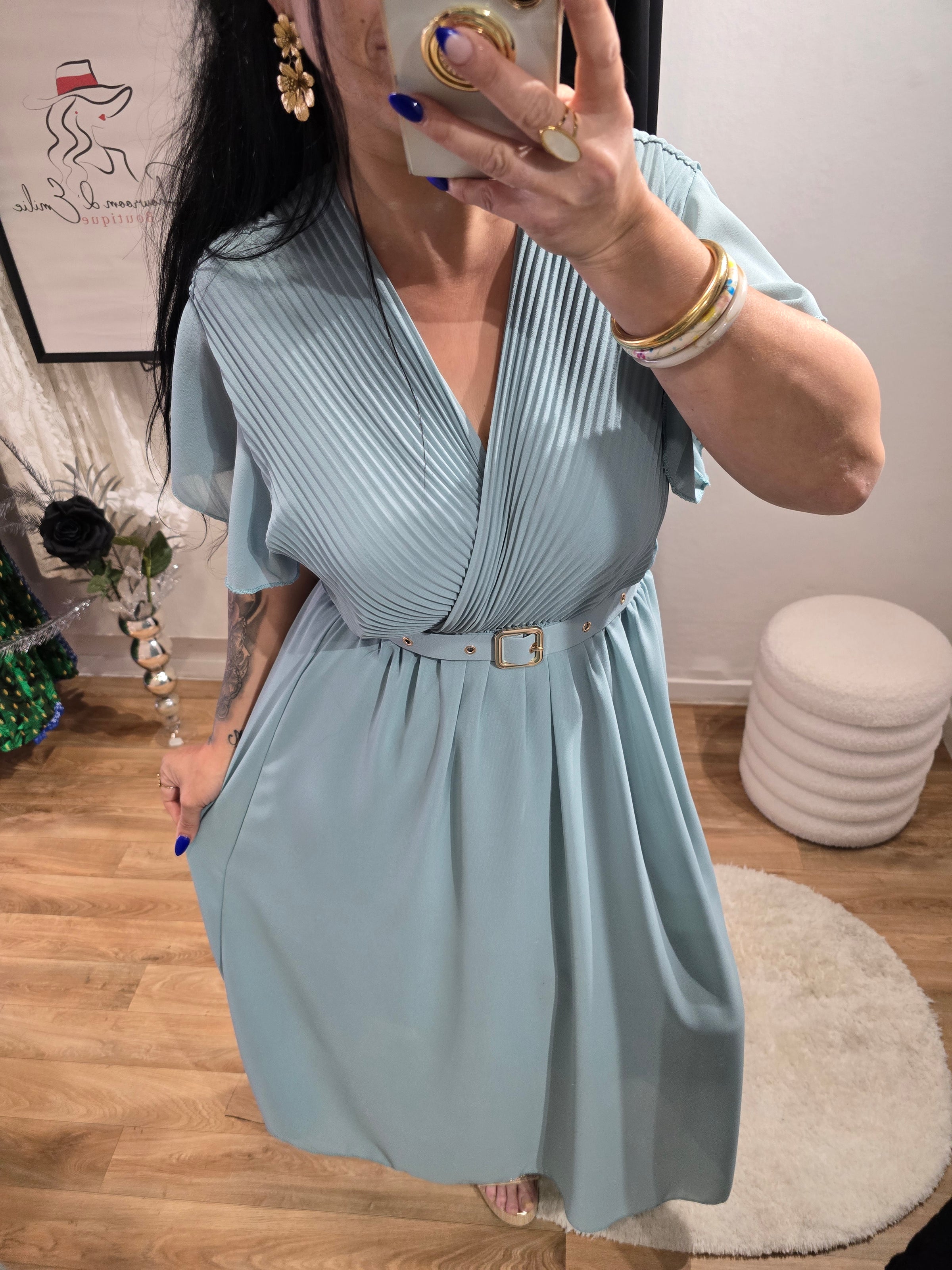 Robe SIANA vert d'eau avec ceinture