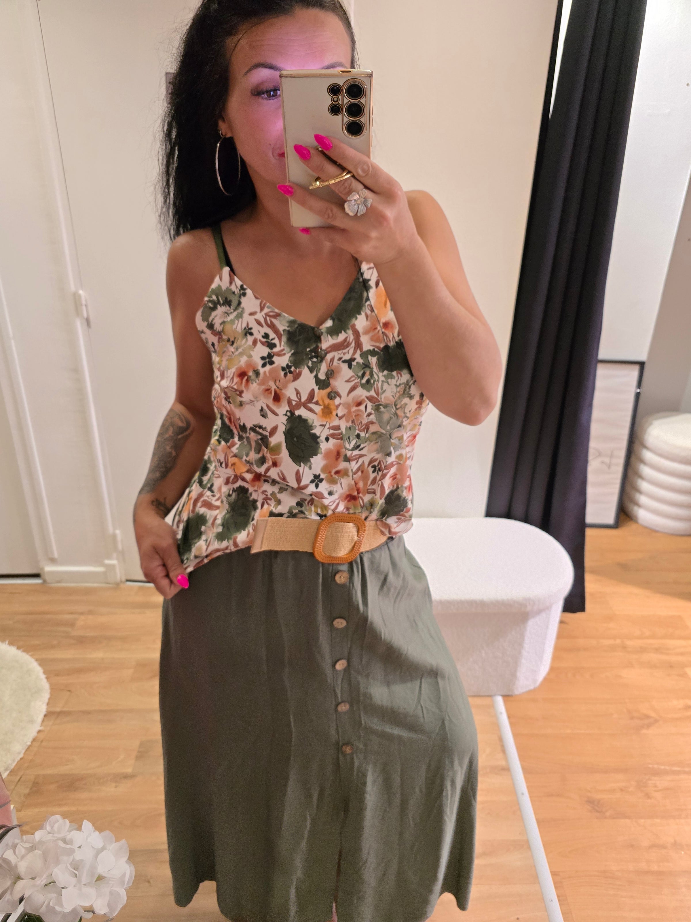 Jupe JADE avec ceinture kaki