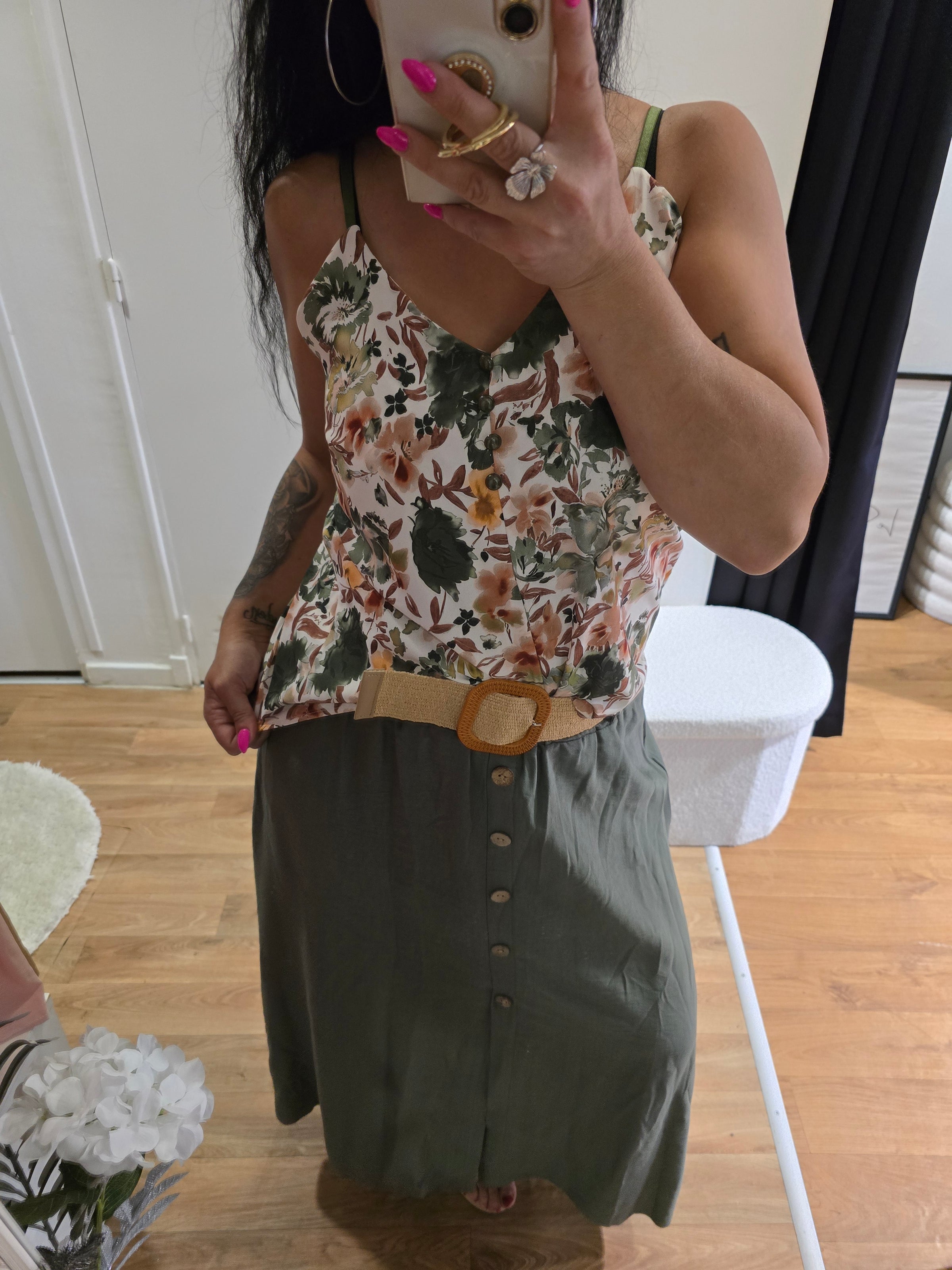 Jupe JADE avec ceinture kaki