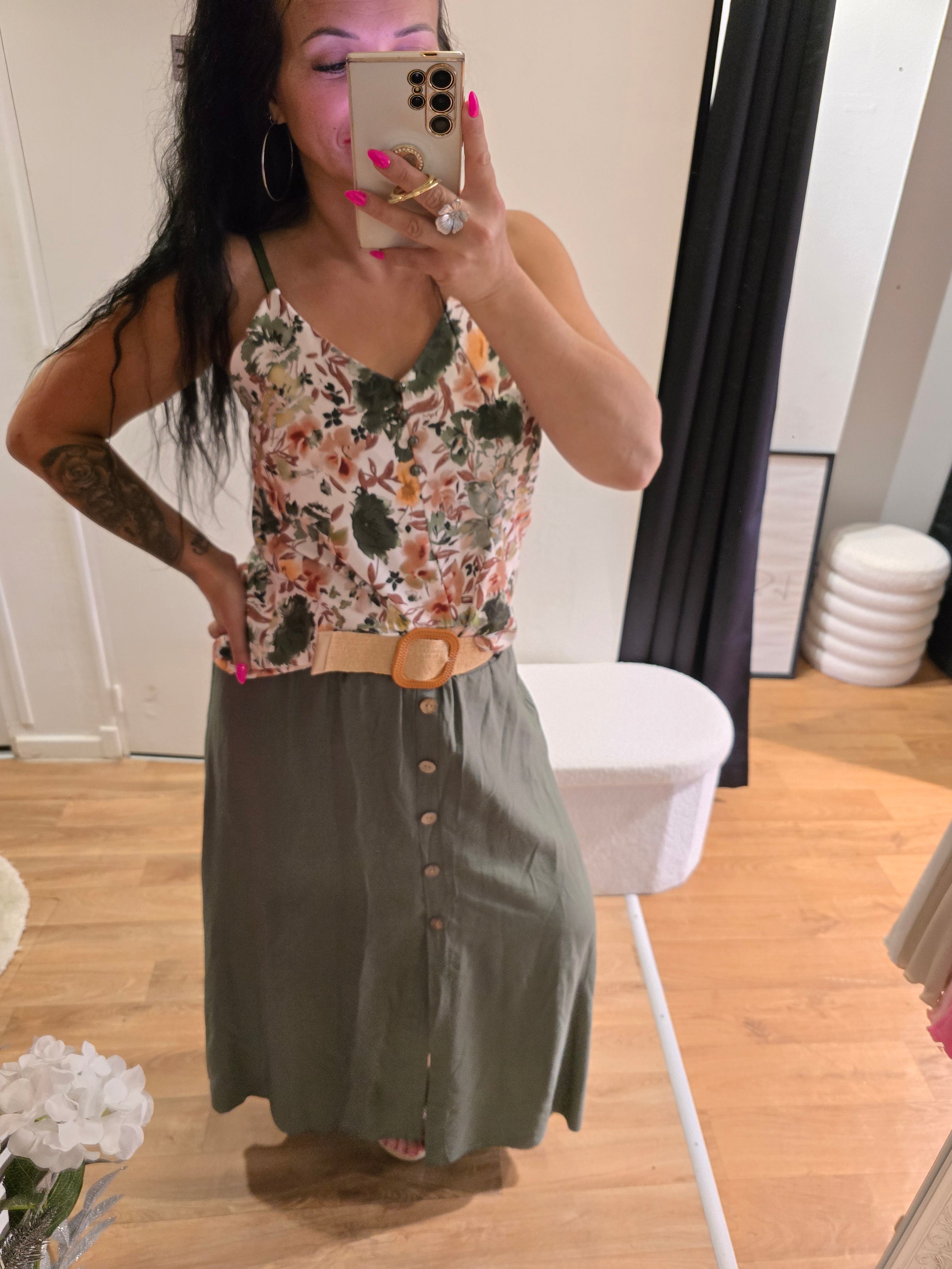 Jupe JADE avec ceinture kaki