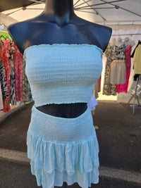 Ensemble bandeau + jupe-short LEO vert d'eau