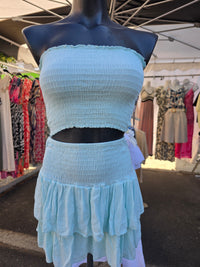 Ensemble bandeau + jupe-short LEO vert d'eau