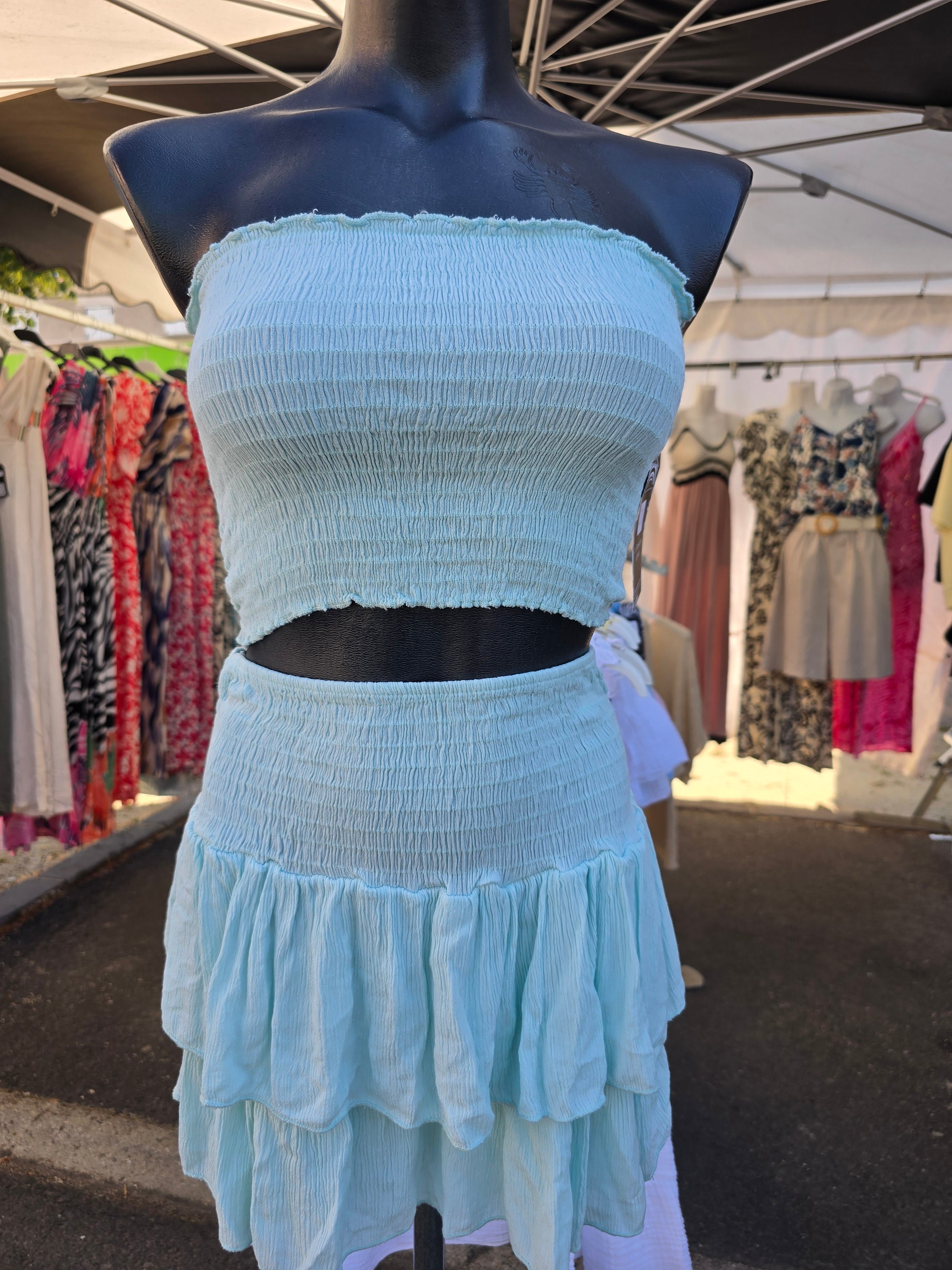 Ensemble bandeau + jupe-short LEO vert d'eau