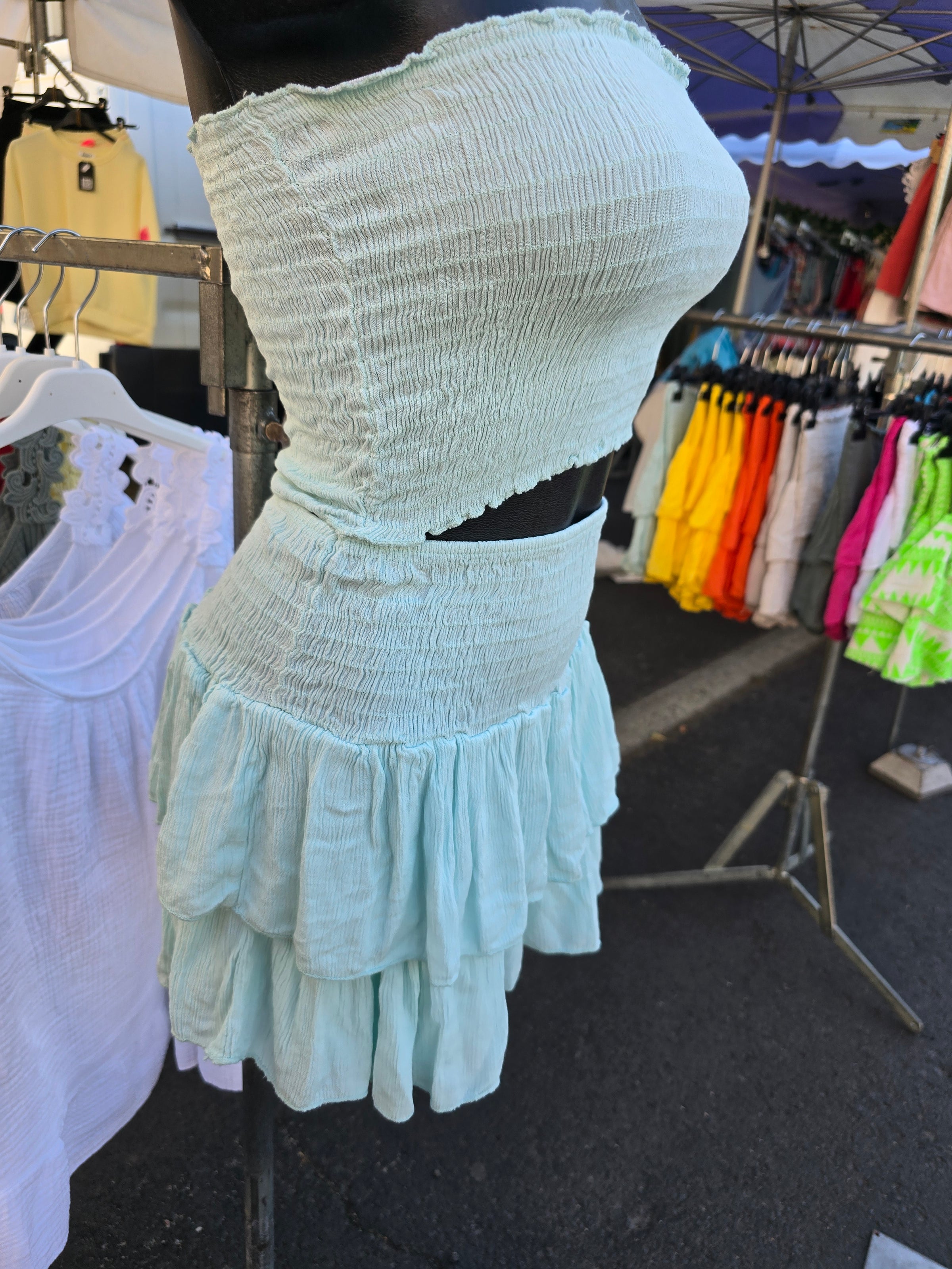 Ensemble bandeau + jupe-short LEO vert d'eau
