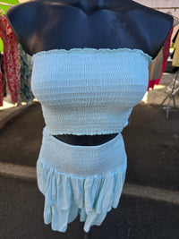 Ensemble bandeau + jupe-short LEO vert d'eau
