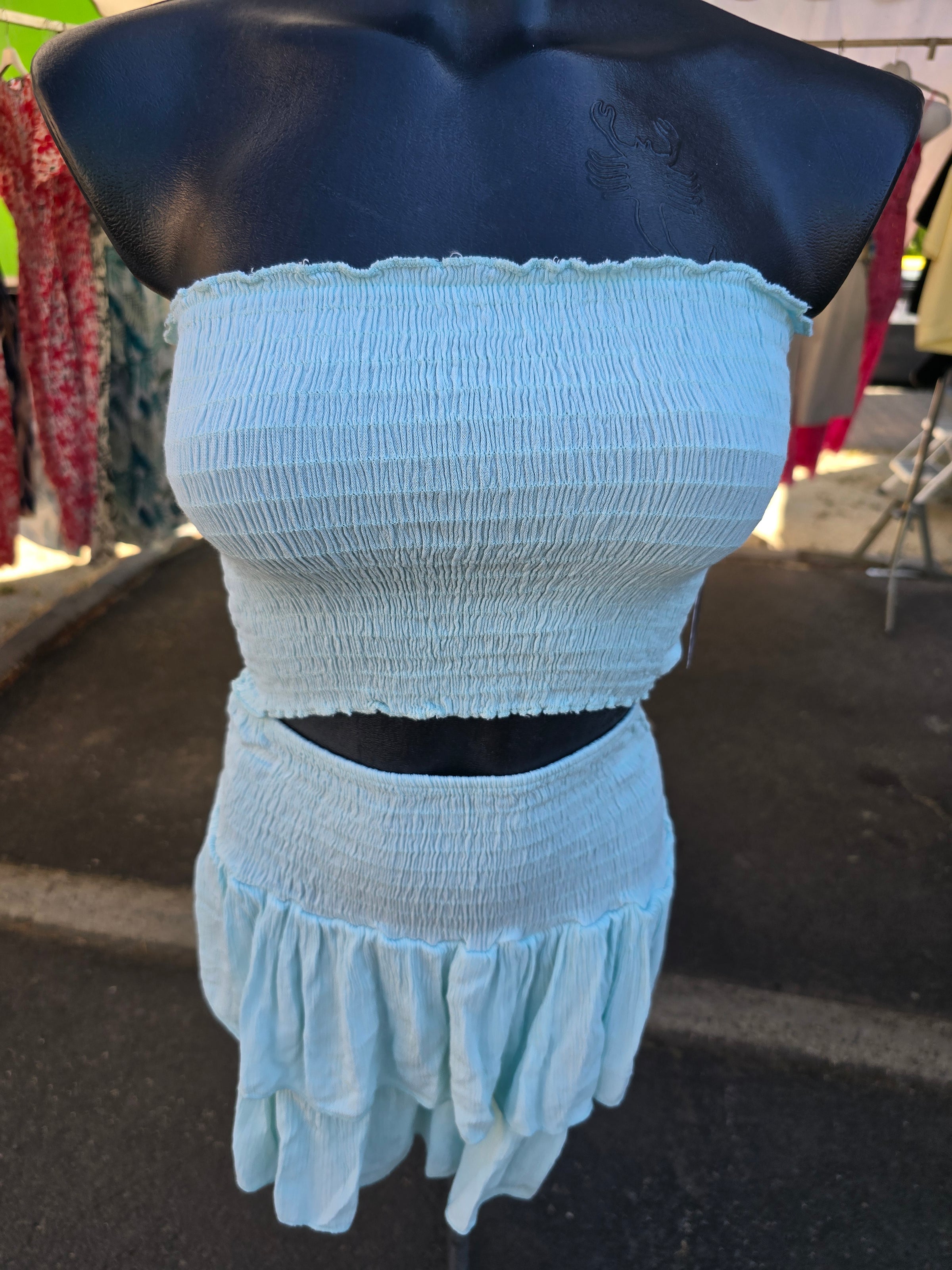 Ensemble bandeau + jupe-short LEO vert d'eau