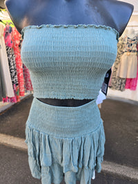 Ensemble bandeau + jupe-short LEO kaki
