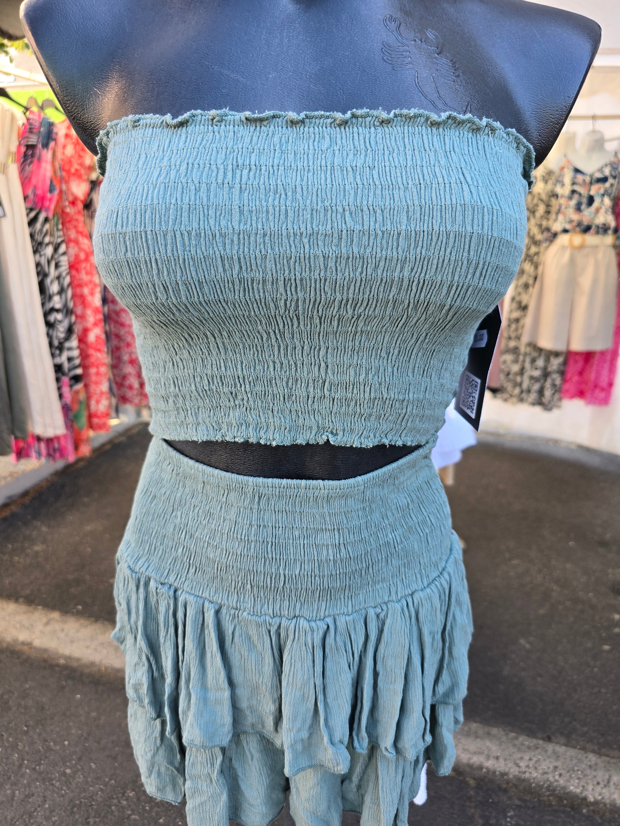 Ensemble bandeau + jupe-short LEO kaki