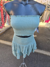 Ensemble bandeau + jupe-short LEO kaki