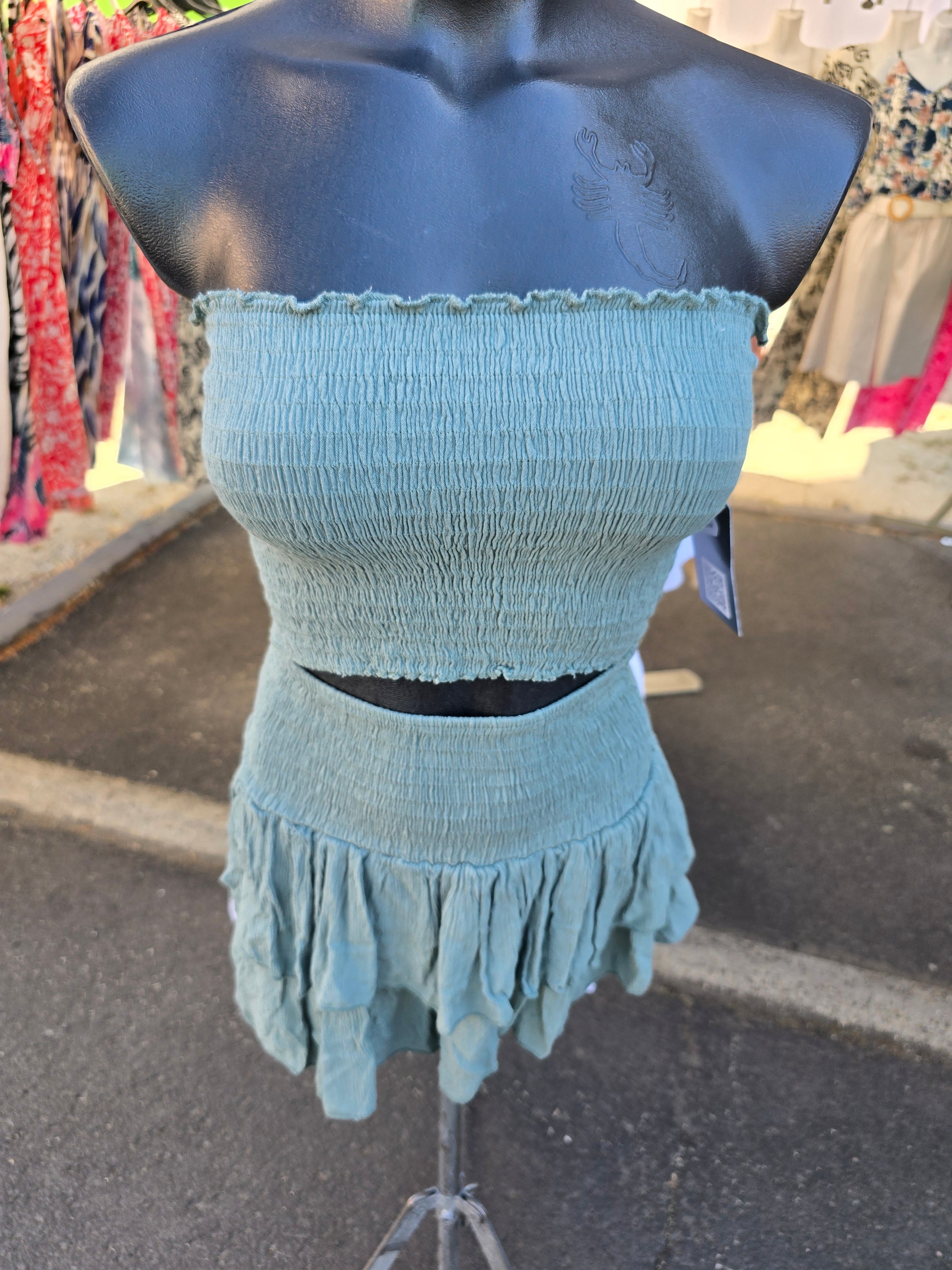 Ensemble bandeau + jupe-short LEO kaki