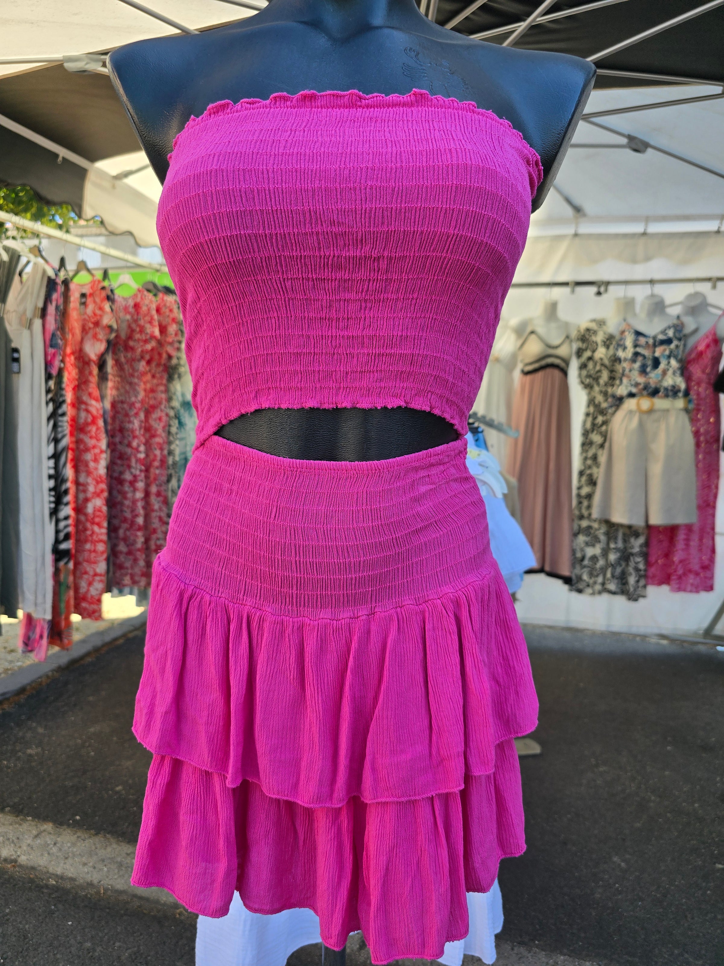 Ensemble bandeau + jupe-short LEO fuchsia