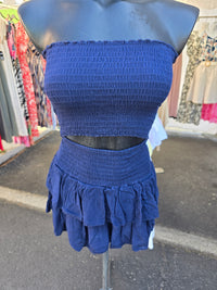 Ensemble bandeau + jupe/short LEO marine
