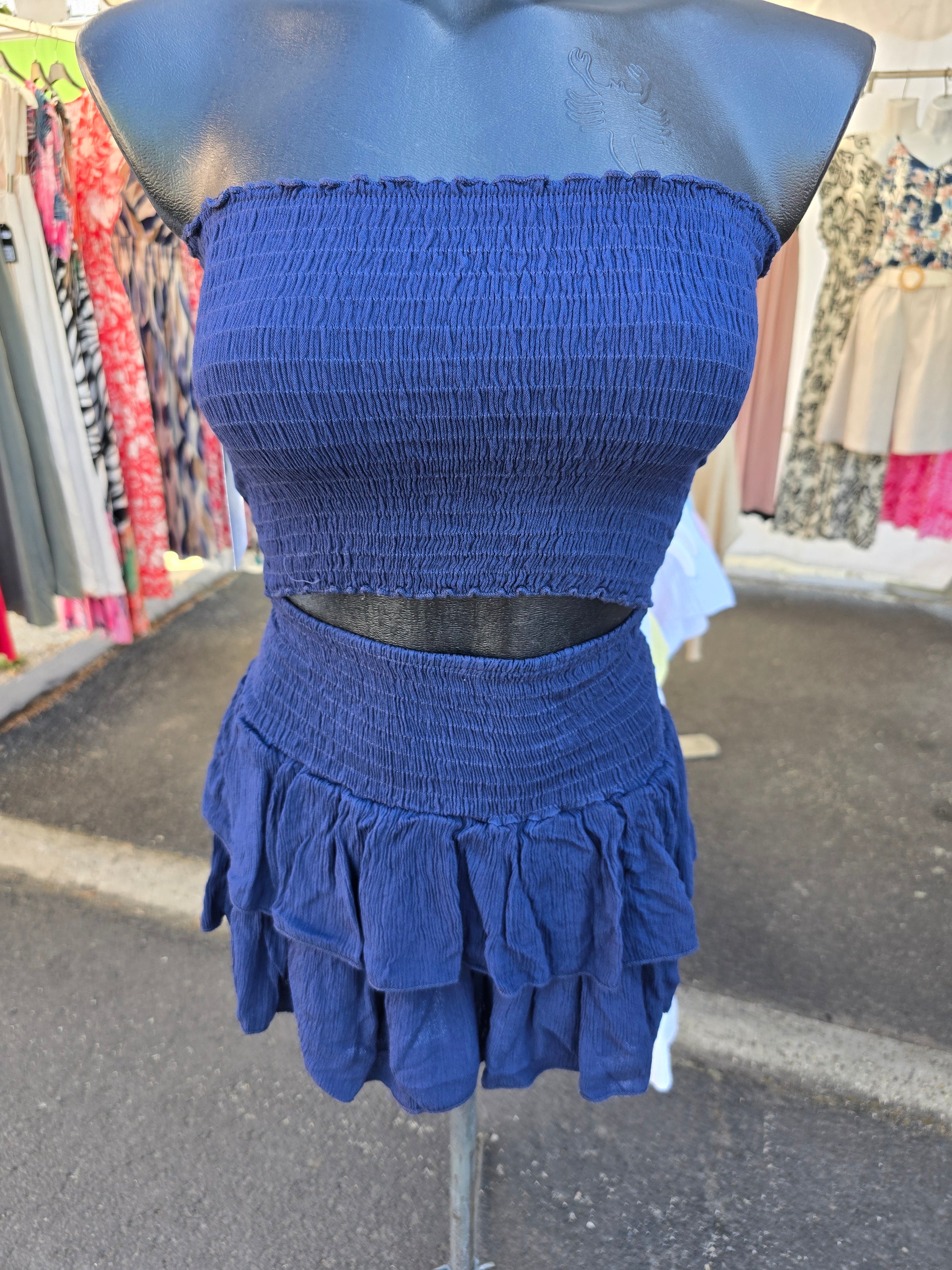 Ensemble bandeau + jupe/short LEO marine