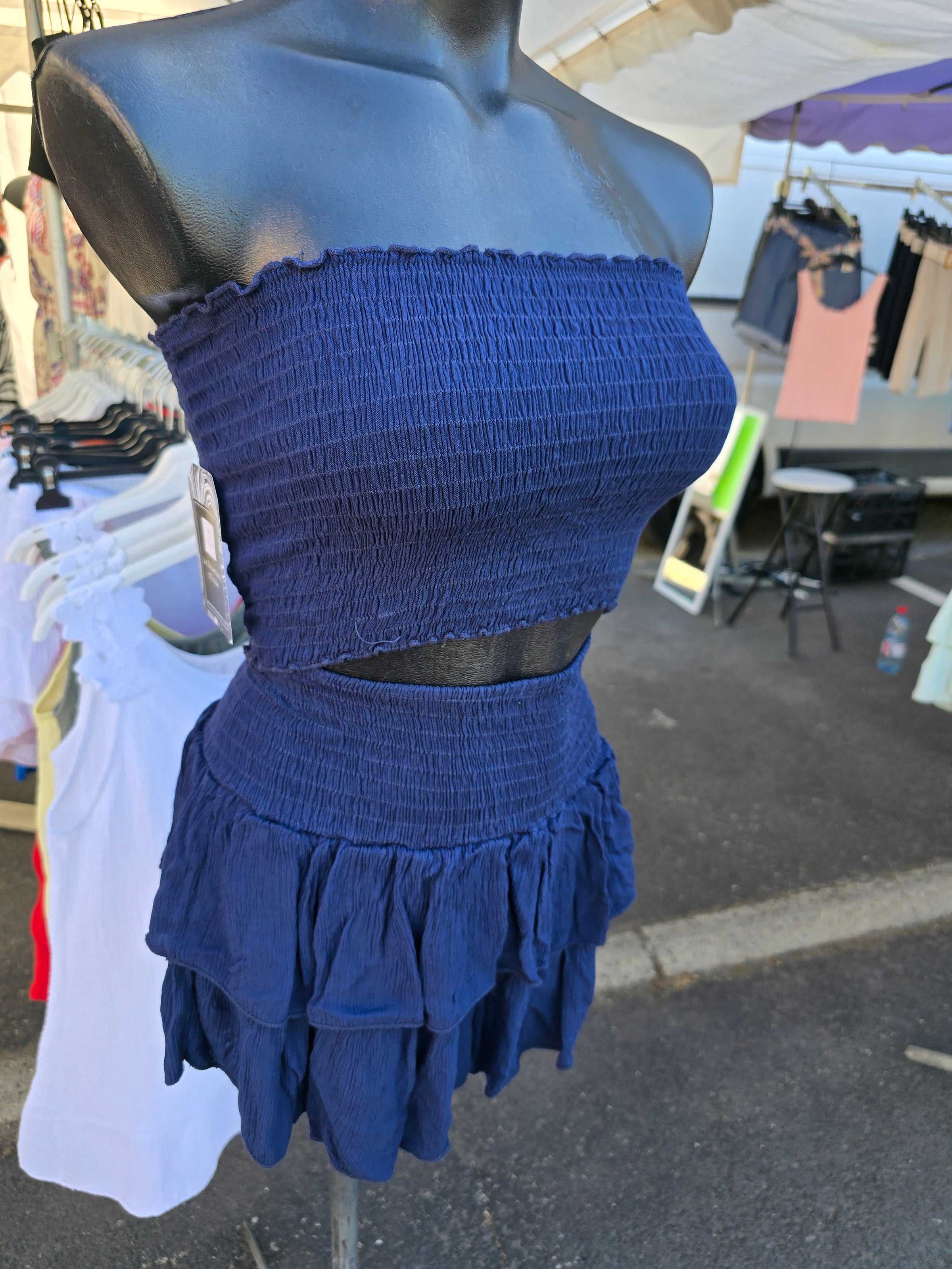 Ensemble bandeau + jupe/short LEO marine