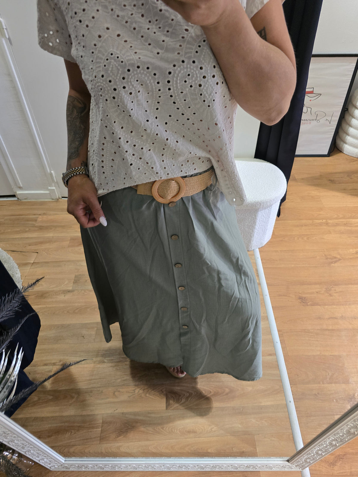 Jupe JADE vert sauge avec ceinture
