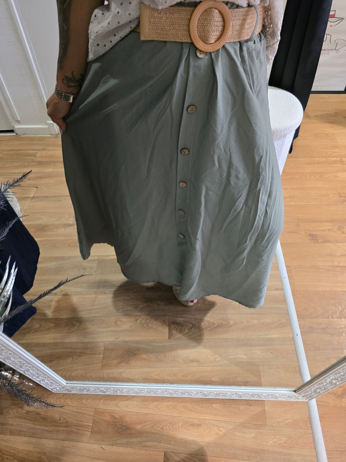 Jupe JADE vert sauge avec ceinture