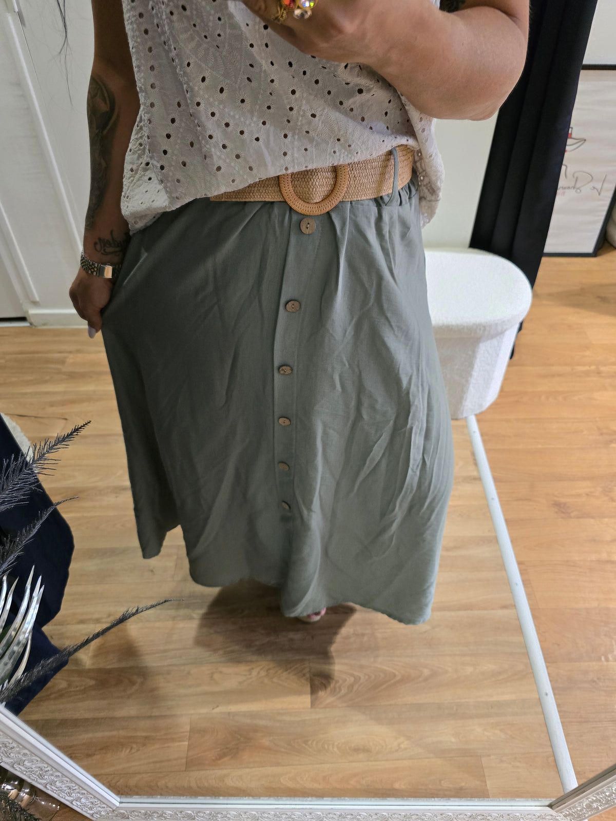 Jupe JADE vert sauge avec ceinture