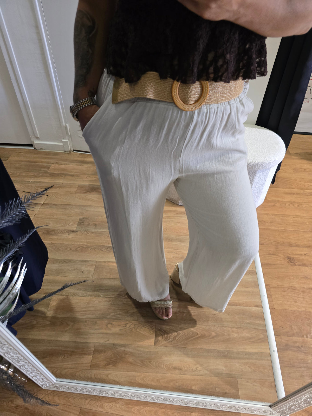 Pantalon en lin beige