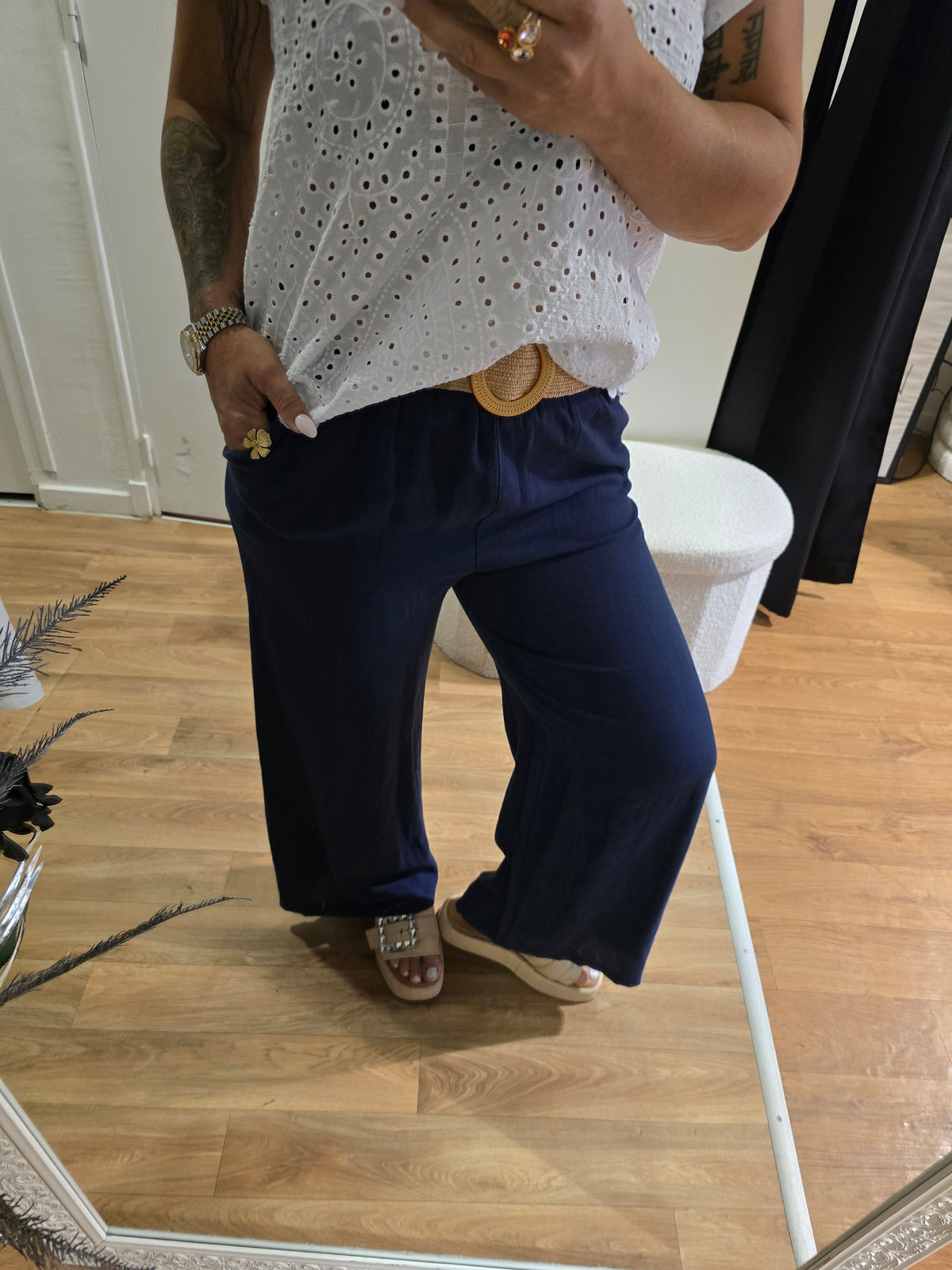 Pantalon en lin marine