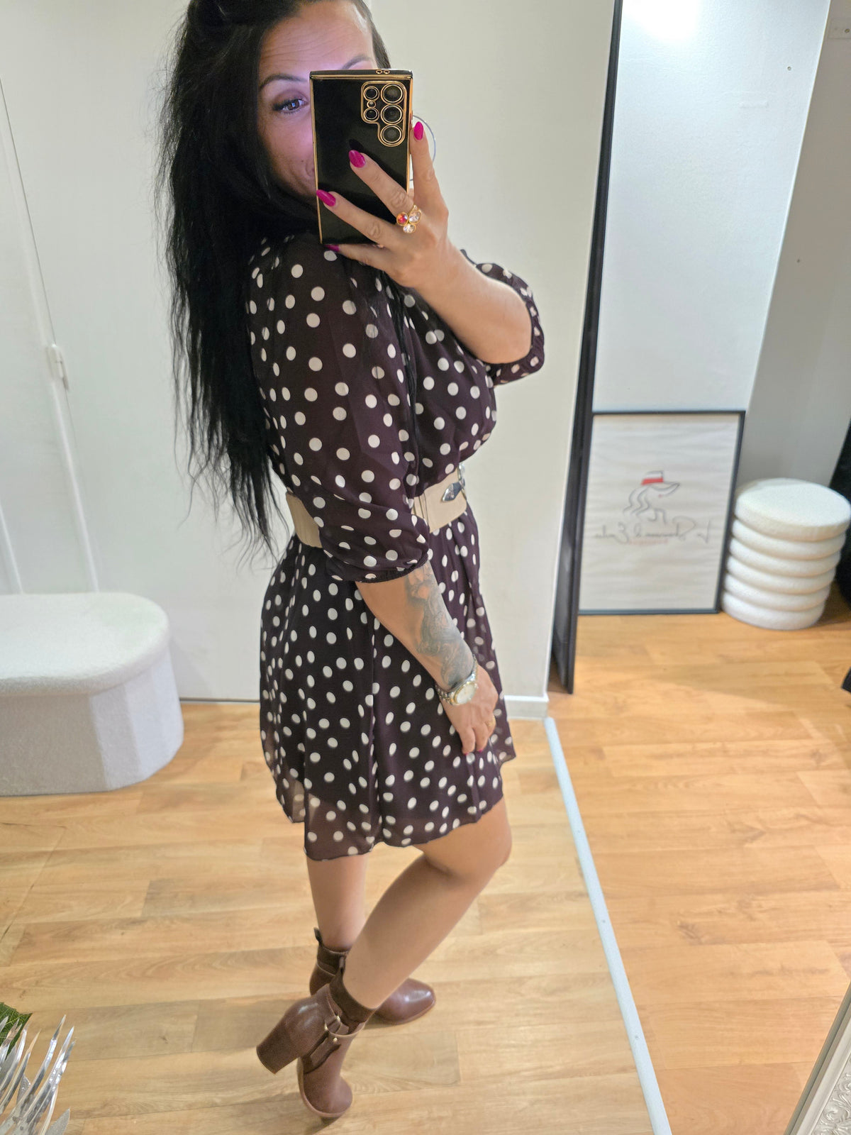 Robe à pois LOLA marron