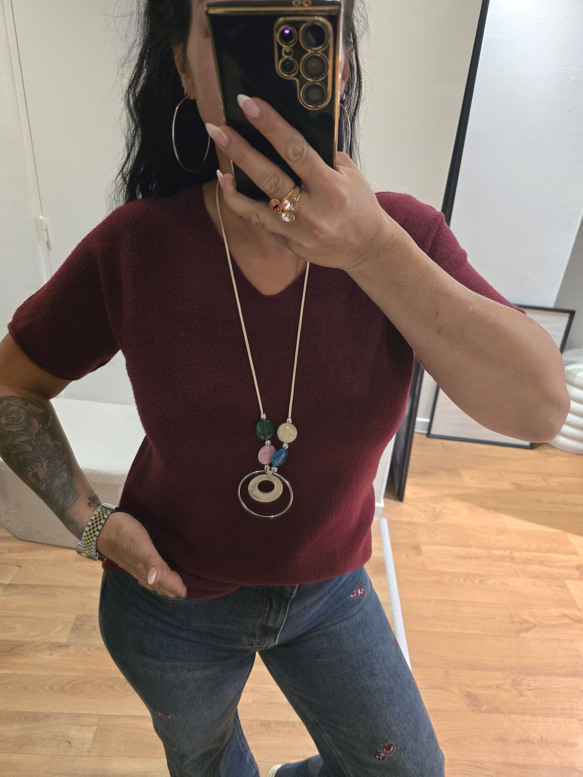 Pull + collier MANON bordeaux