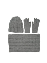Ensemble bonnet/gants/écharpe gris