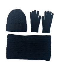 Ensemble bonnet/gants/écharpe noir