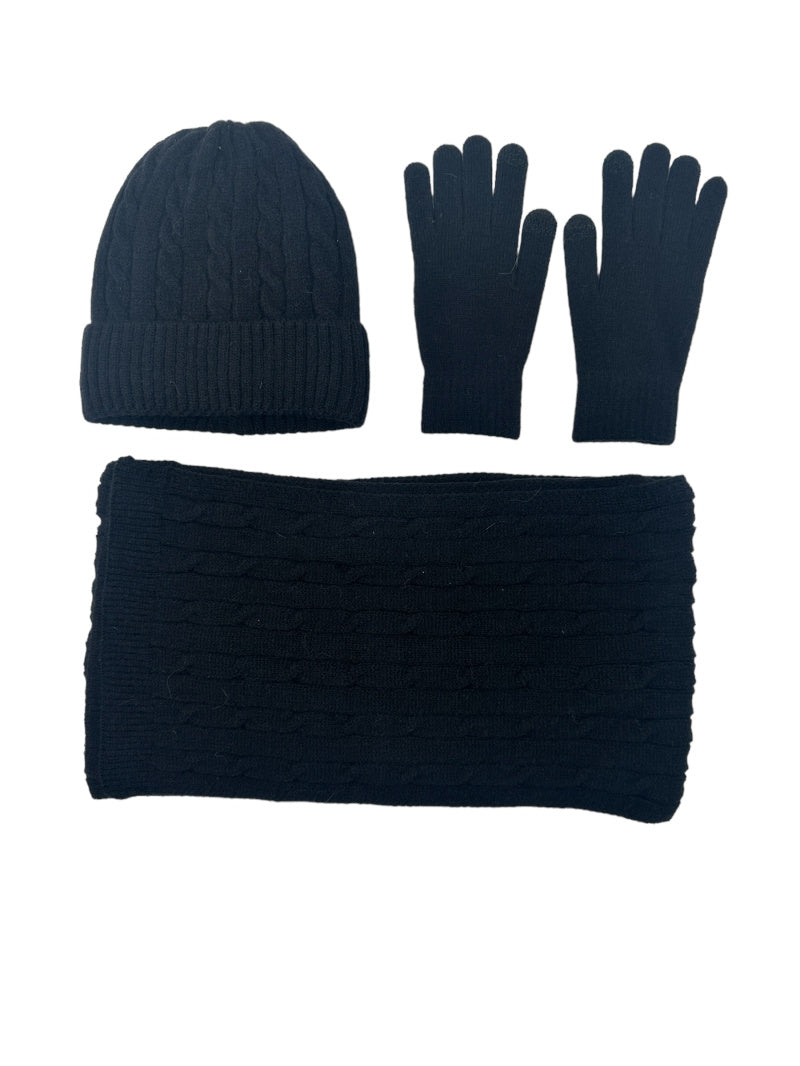 Ensemble bonnet/gants/écharpe noir